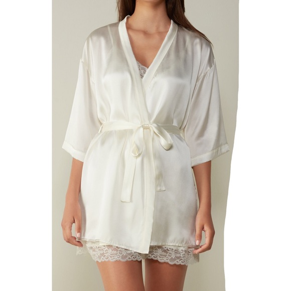 intimissimi Other - Intimissimi Silk Kimono Robe Talc White
